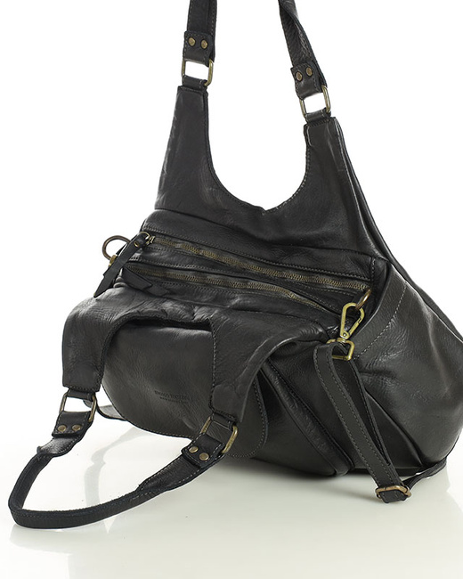 Włoska torebka skórzana z kieszenią z przodu retro bag handmade - MARCO MAZZINI czarny