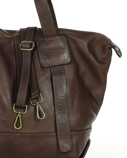Duża torba shopper A4 z miękkiej włoskiej skóry Marco Mazzini brązowa