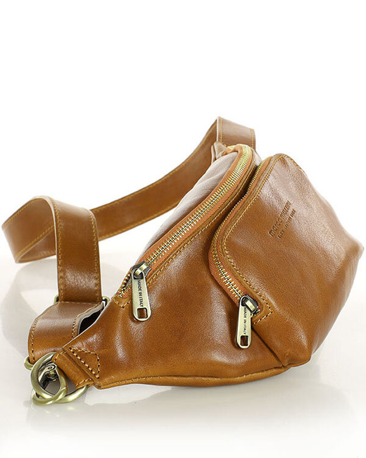 Torebka nerka na szerokim pasku skórzana premium pelle - MARCO MAZZINI camel