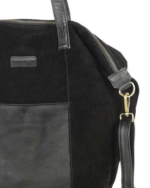 Torba skórzana zamszowa shopper z kieszeniami - It bag MARCO MAZZINI czarna