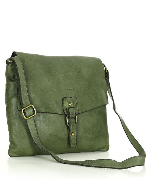 Torebka skórzana listonoszka stylowy minimalizm ala messenger leather bag - MARCO MAZZINI zielona
