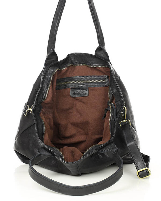 Czarna torebka skórzana na ramię shopper na długich rączkach - MARCO MAZZINI