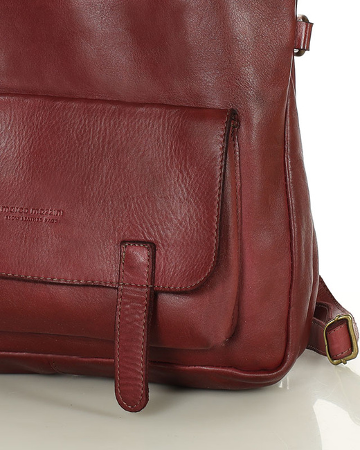 Skórzana torebka plecak z kieszenią z przodu - MARCO MAZZINI bordowa czerwona