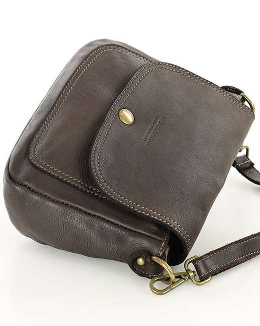 Torebka listonoszka z miękkiej skóry półksiężyc - MARCO MAZZINI ciemno brązowa