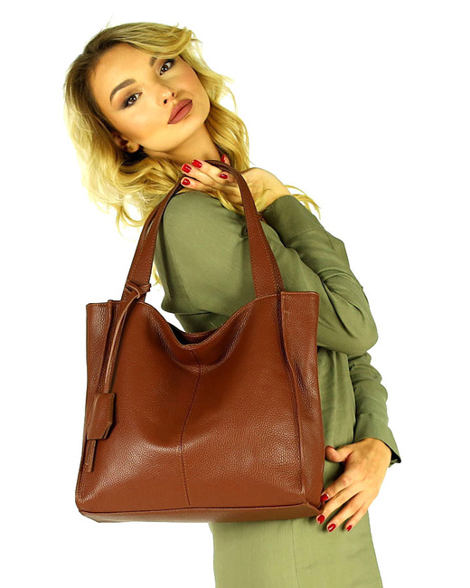 Modna torebka damska skórzany shopper bag - MARCO MAZZINI Portofino Max brąz