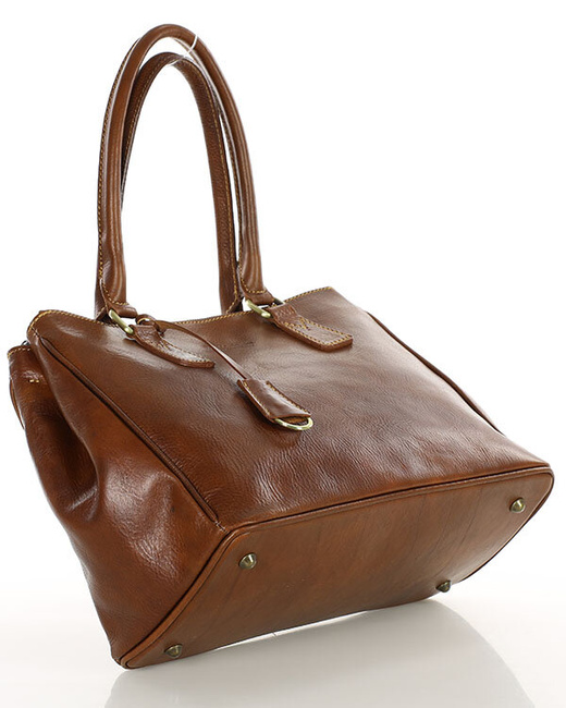 Torebka skórzana dwukomorowa kuferek premium - MARCO MAZZINI brązowy