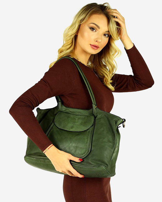 MARCO MAZZINI Torebka skórzana shopper bag ispirato dalla natura zieleń militare