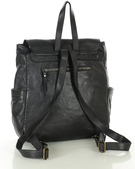 Plecak damski skórzany pleciony z kieszeniami A4 - MARCO MAZZINI czarny