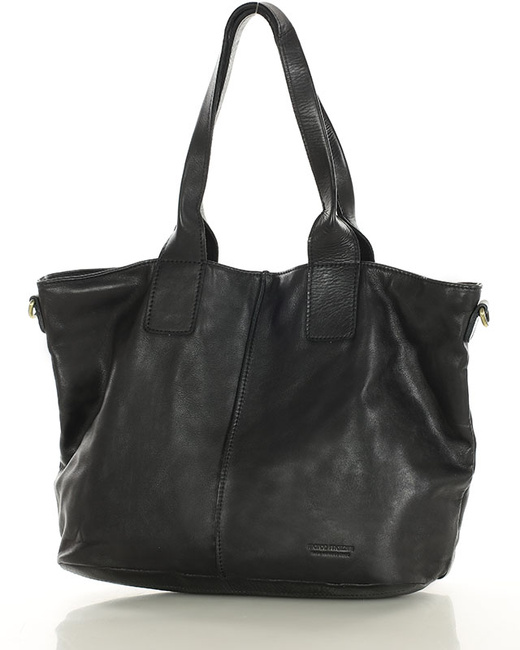 Czarna torebka skórzana na ramię shopper na długich rączkach - MARCO MAZZINI