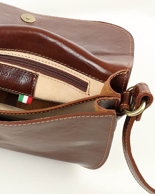 Skórzana torebka saddle bag półksiężyc sztywna skóra - MARCO MAZZINI brązowa