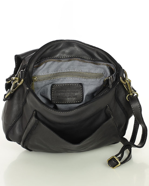 Torebka vintage retro skórzana listonoszka saddle bag - MARCO MAZZINI czarna