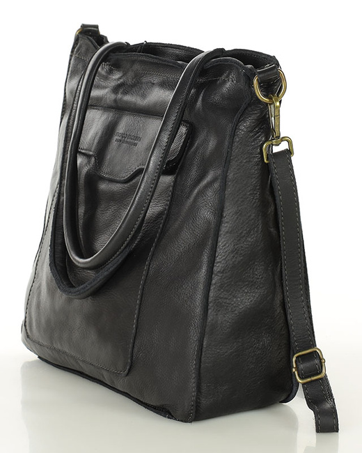 Torba shopper czarna z kieszeniami skóra naturalna – Marco Mazzini