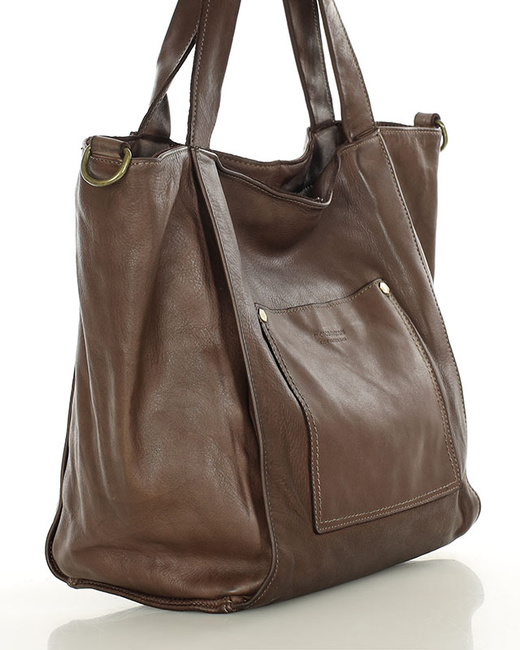 Shopperka torebka skórzana miejska - MARCO MAZZINI brąz camel