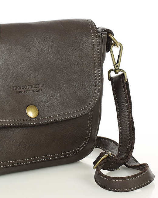 Torebka listonoszka z miękkiej skóry półksiężyc - MARCO MAZZINI ciemno brązowa