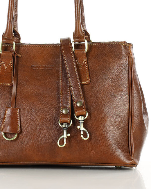 Torebka skórzana dwukomorowa kuferek premium - MARCO MAZZINI brązowy