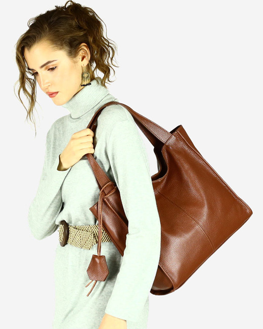 Modna torebka damska skórzany shopper bag - MARCO MAZZINI Portofino Max brąz