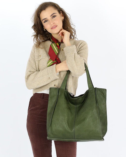 MARCO MAZZINI Torebka miejski shopper bag skóra naturalna handmade zielony