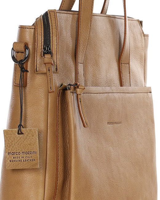 Luksusowa torebka shopperka aktówka skórzana MARCO MAZZINI beżowa