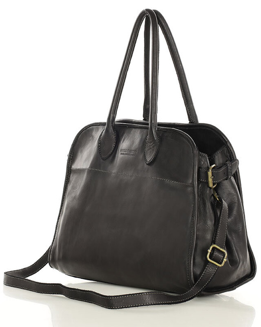 Kultowa torebka typu kuferek z włoskiej skóry naturalnej - MARCO MAZZINI czarna