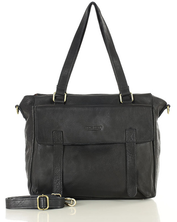 Torba skórzana shopper biznesowy z przegrodą - MARCO MAZZINI czarny