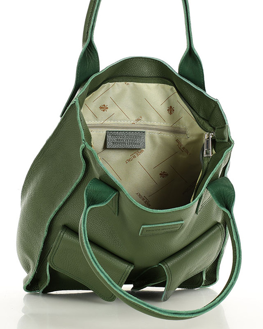 Torebka skórzany shopper bag z kieszeniami - MARCO MAZZINI Ravenna ciemny zielony