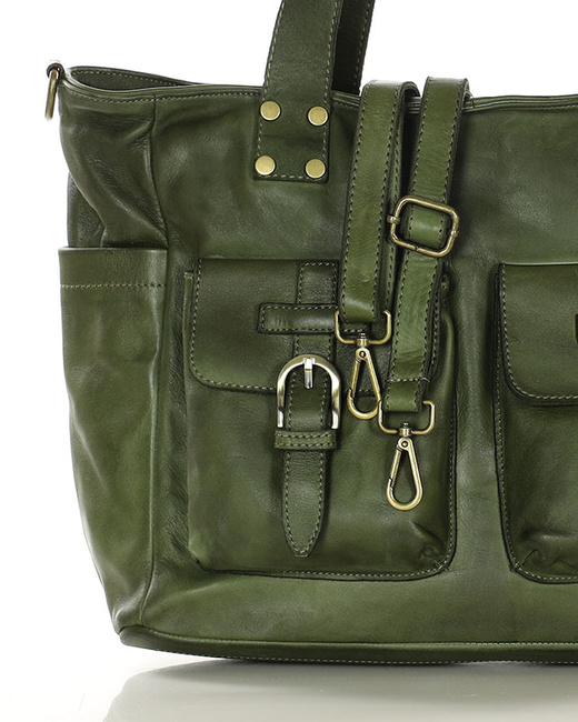 Torba skórzana shopper XL na ramię z dwoma kieszeniami MARCO MAZZINI zielona