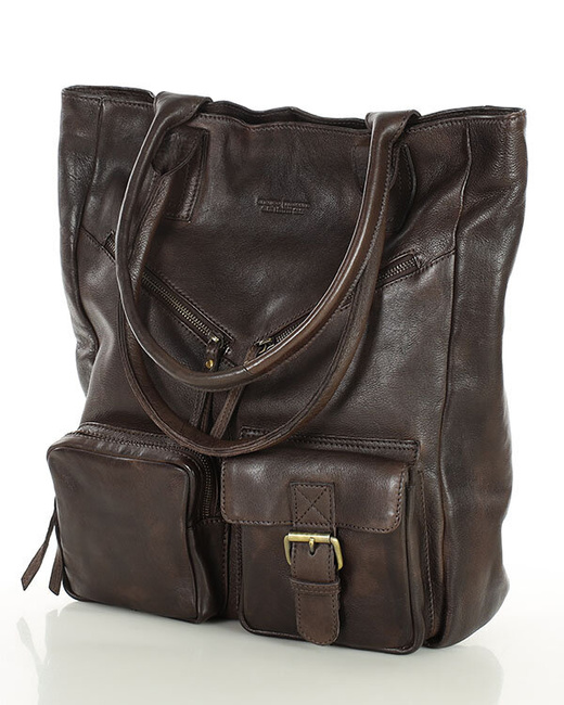 Duża torba shopper z przegródkami skóra naturalna - MARCO MAZZINI ciemny brąz