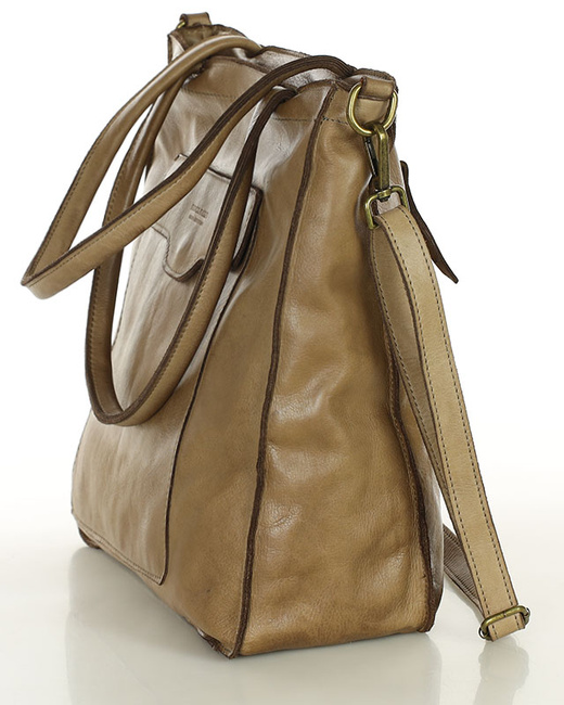 Torba shopper beżowa z kieszeniami skóra naturalna – MARCO MAZZINI