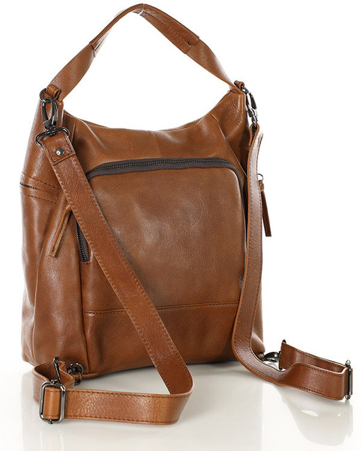 Ekskluzywna torebka skórzana premium z kieszonkami MARCO MAZZINI kamelowa