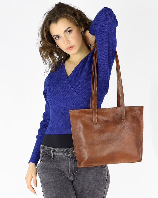 Torebka damska shopper uszlachetniona skóra włoska - MARCO MAZZINI brązowa