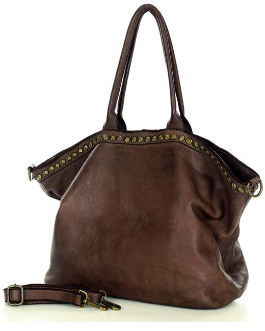 Duża torebka skórzana oversize style shopper bag - MARCO MAZZINI czekoladowy brąz