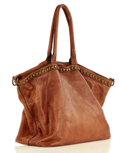 Duża torebka skórzana oversize style shopper bag - MARCO MAZZINI brąz camel