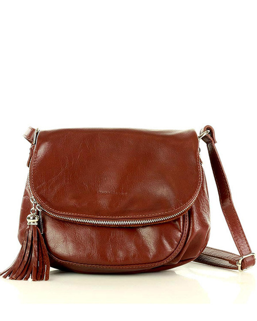 Torba listonoszka damska skórzana - MARCO MAZZINI savage brąz migdałowy