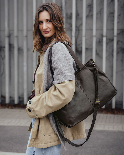 Torebka kuferek skórzana na ramię z miękkiej skóry MARCO MAZZZINI ciemny brąz