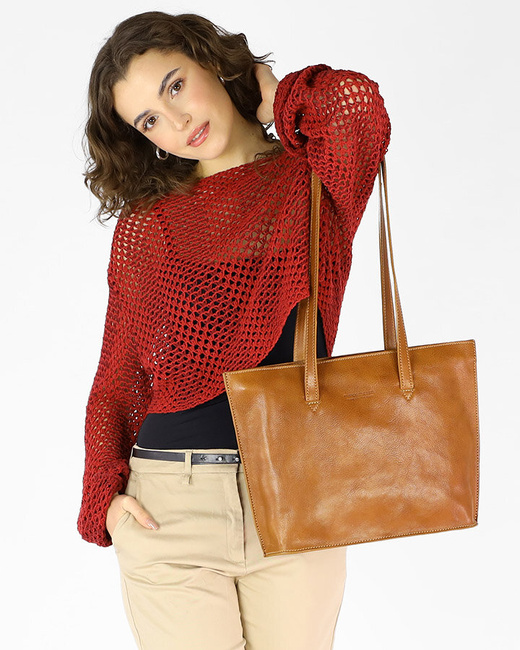 Torebka damska shopper uszlachetniona skóra włoska - MARCO MAZZINI camel