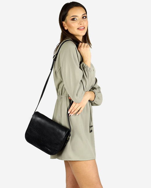 Włoska torebka listonoszka skórzana z klapą MARCO MAZZINI - Alabama Classico czarny