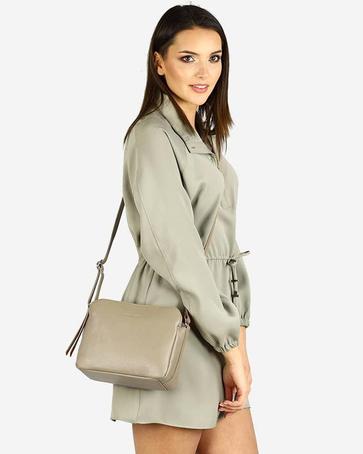 Torebka skórzana crossbody listonoszka dwie komory - MARCO MAZZINI beż cappuccino