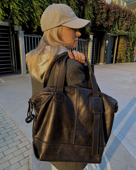 Duża torba shopper czarna A4 z miękkiej włoskiej skóry Marco Mazzini