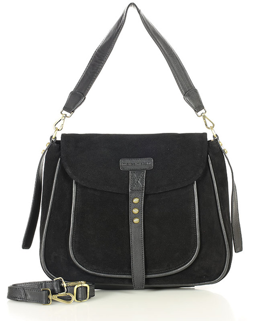 Torebka zamszowa saddle bag skórzana na ramię - MARCO MAZZINI czarna