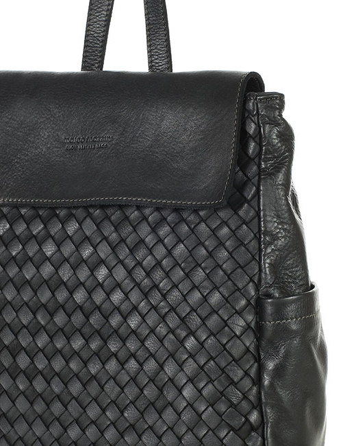 Plecak damski skórzany pleciony z kieszeniami A4 - MARCO MAZZINI czarny