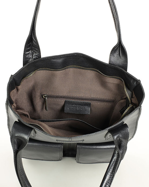 Torebka z kieszonkami skórzana dobrze zorganizowany shopper - MARCO MAZZINI czarny