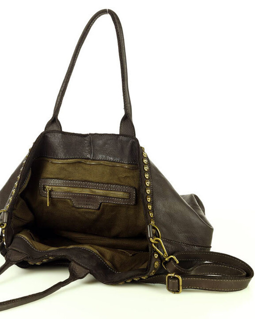 Duża torebka skórzana oversize style shopper bag - MARCO MAZZINI ciemny brąz caffe