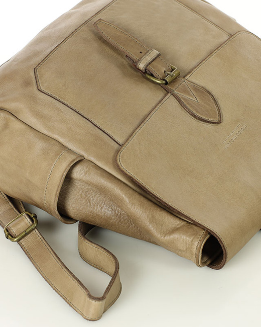 Plecak skórzany handmade z kieszeniami - MARCO MAZZINI beż cappuccino