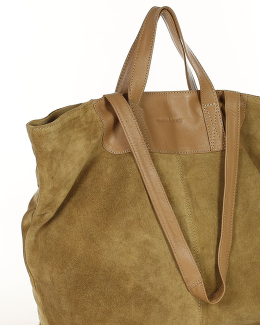 Duża torba zamszowa skórzana podwójne rączki - MARCO MAZZINI beżowa