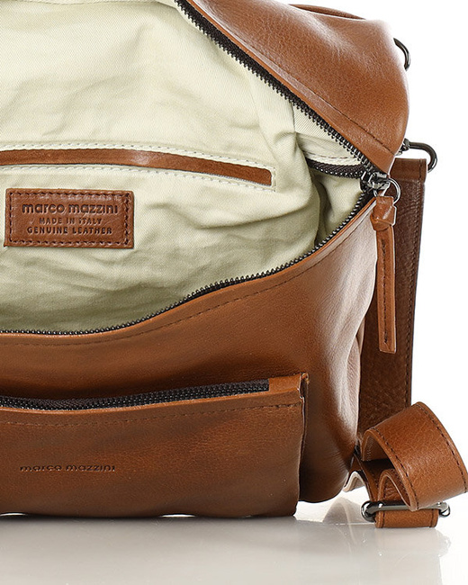 Ekskluzywna torebka skórzana premium z kieszonkami MARCO MAZZINI kamelowa