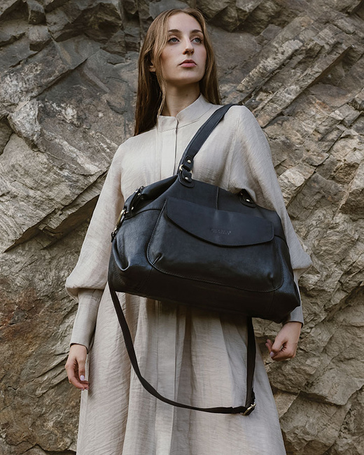 Shopper bag torebka skórzana A4 do pracy - MARCO MAZZINI czarna