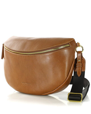 Torebka na szerokim pasku nerka damska skórzana premium MARCO MAZZINI brązowa