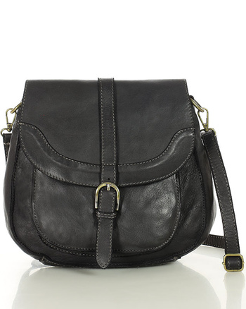 Torebka vintage retro skórzana listonoszka saddle bag - MARCO MAZZINI czarna