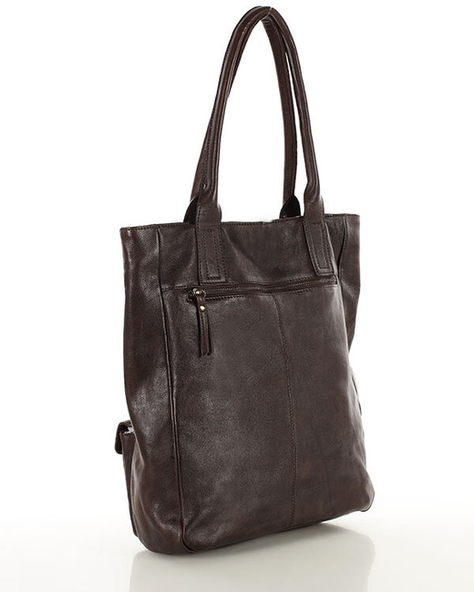 Duża torba shopper z przegródkami skóra naturalna - MARCO MAZZINI ciemny brąz