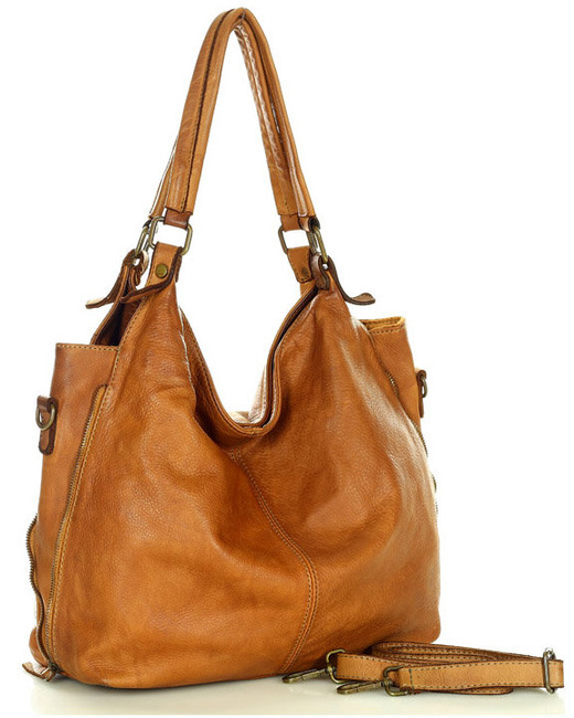 Torba skórzana wysokogatunkowa na ramię styl miejski shoulder leather bag - MARCO MAZZINI camel